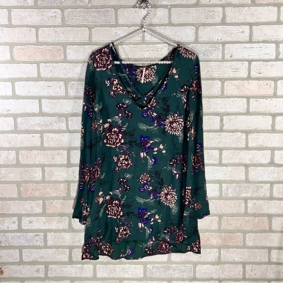 Free People Heartbeat Green Floral Print Shift Mini Tunic Dress Size XS - Picture 3 of 10